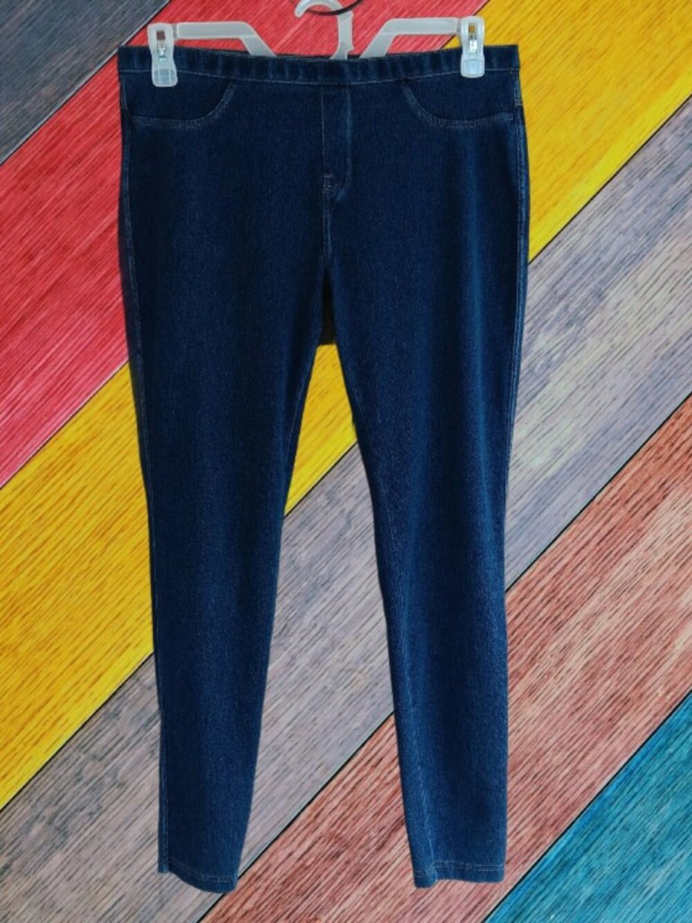 Womens Stretch Pull On Jegging Comfort Waistband Blue Size L